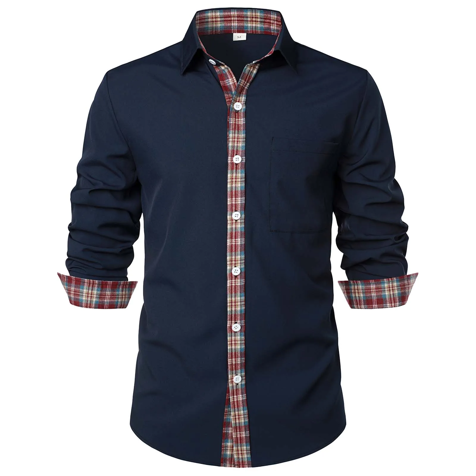 

Simple Plaid Hem Solid Shirts Men Casual Long Sleeve Slim Fit Shirt Male Wedding Party Social Men's Club Prom Chemise Homme 2023
