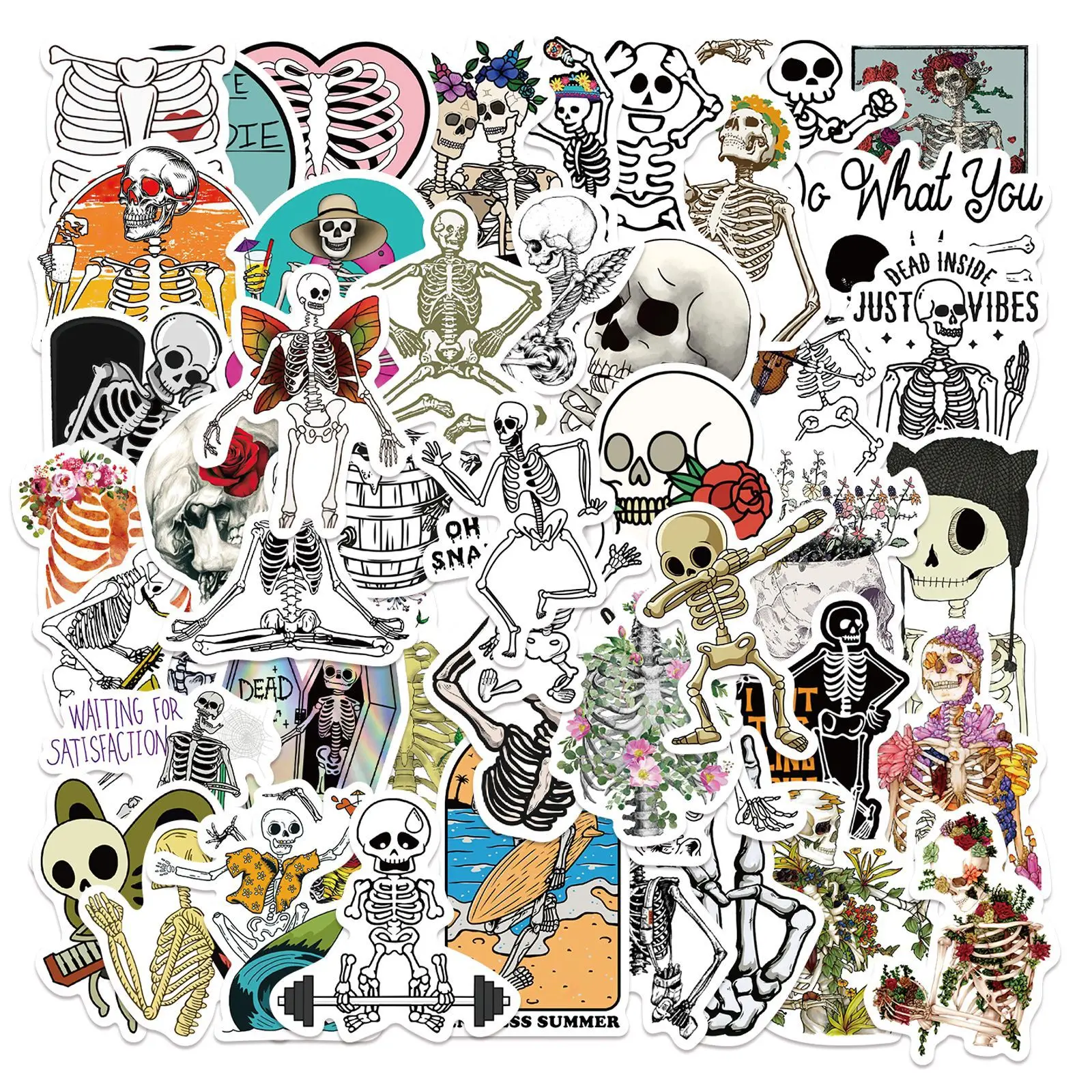 

50Pcs/Lot Cartoon Skull Stickers Waterproof No-duplicate Notebook Skateboard Waterproof Car Decal Dropshipping
