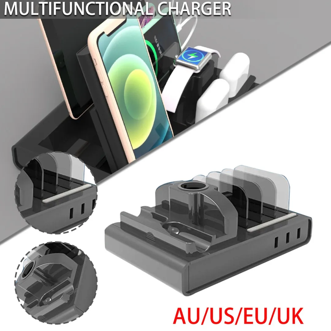 Multi-Port USB Charging Station Organizer Mobile POhone Headset Watch Charging Station For Kitchen Bedroom/Hotel/Library