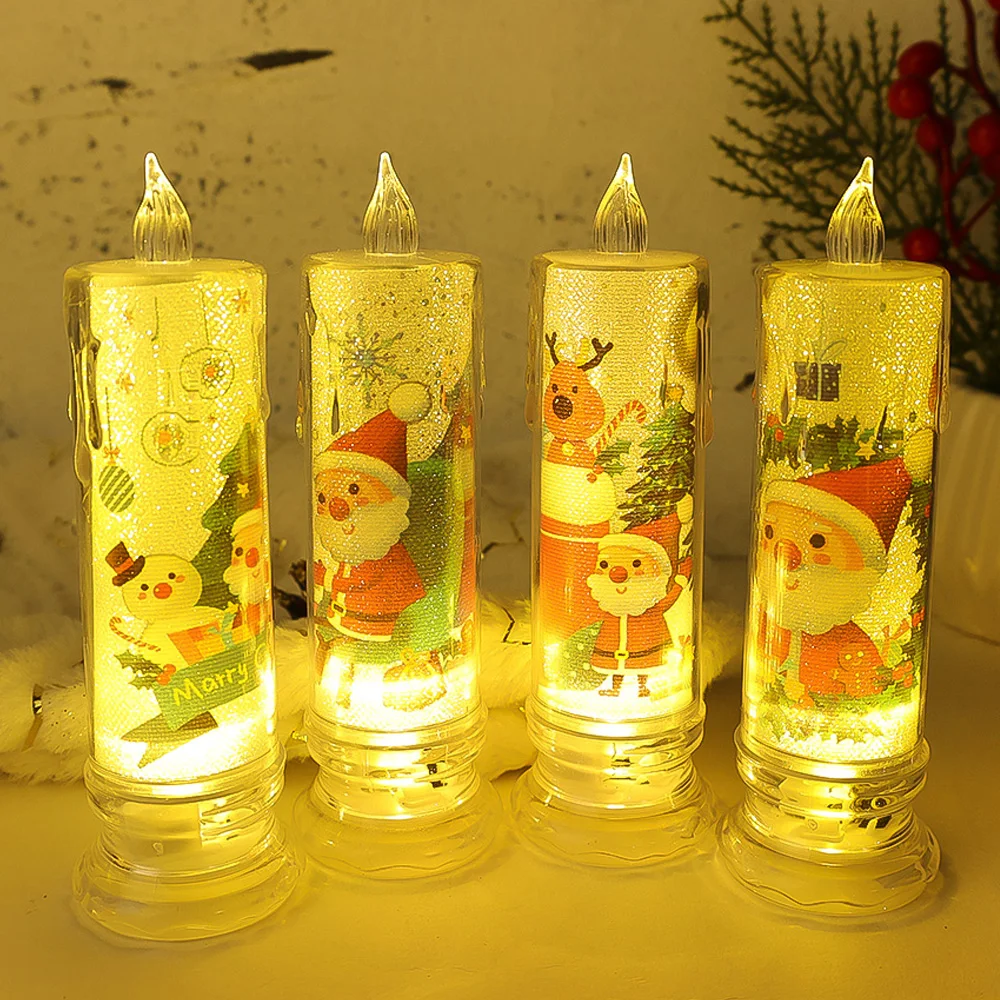 

Рождественская Светодиодная лампа в виде свечи, прозрачная Электронная свеча, фотосветящаяся Светодиодная лампа с кнопкой и батареей, новый год, детское украшение для дома