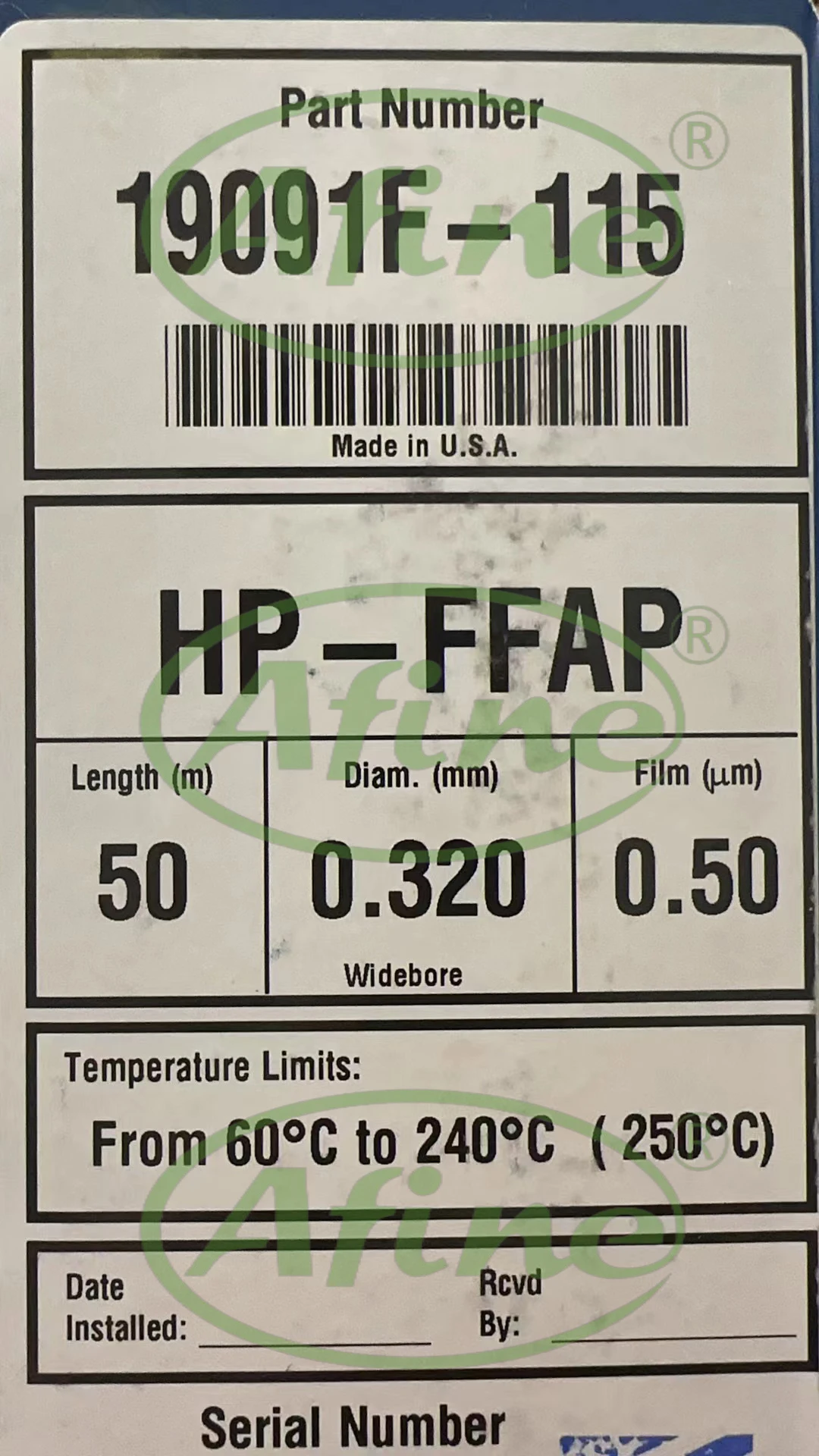 Колонки AFINE Agilent HP-FFAP 19091F-115 для газовой хроматографии J&ampW 50 м 0 32 мм мкм 7-дюймовые