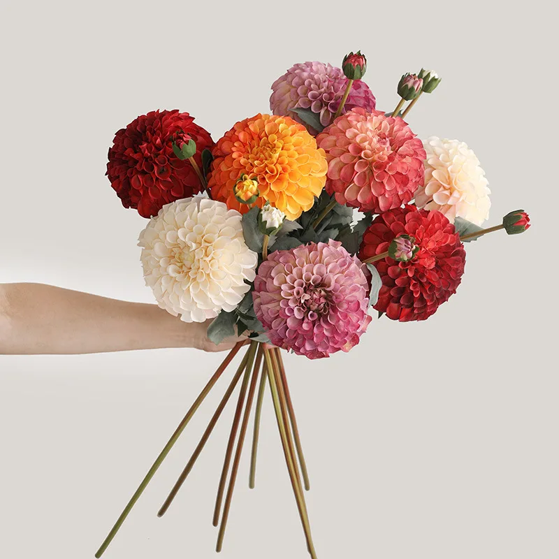 

Faux 2 Heads Dahlia Flower Branch Beautiful Chrysanthemum Luxury Home Decoration Wedding Table Flower Arrangement Fake Flowers