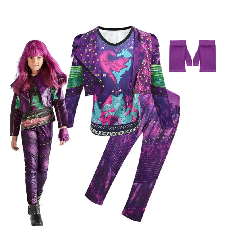 Фото Костюм COSKids Descendants 3 Mal для девочек, костюм для косплея Эви, детская одежда для Хэллоуина, парик, нарядная одежда для дня рождения №3
