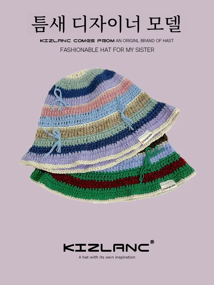 Японская модная полосатая вязаная шапка ручной работы для женщин осенне-зимняя