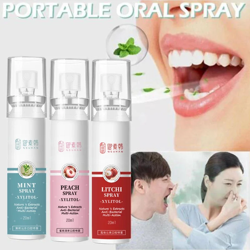 

20ml Mouth Freshening Spray Deodorant Breath Freshener Oral Spray Litchi Peach Flavor Persistent Hygienic Portable Oral Care
