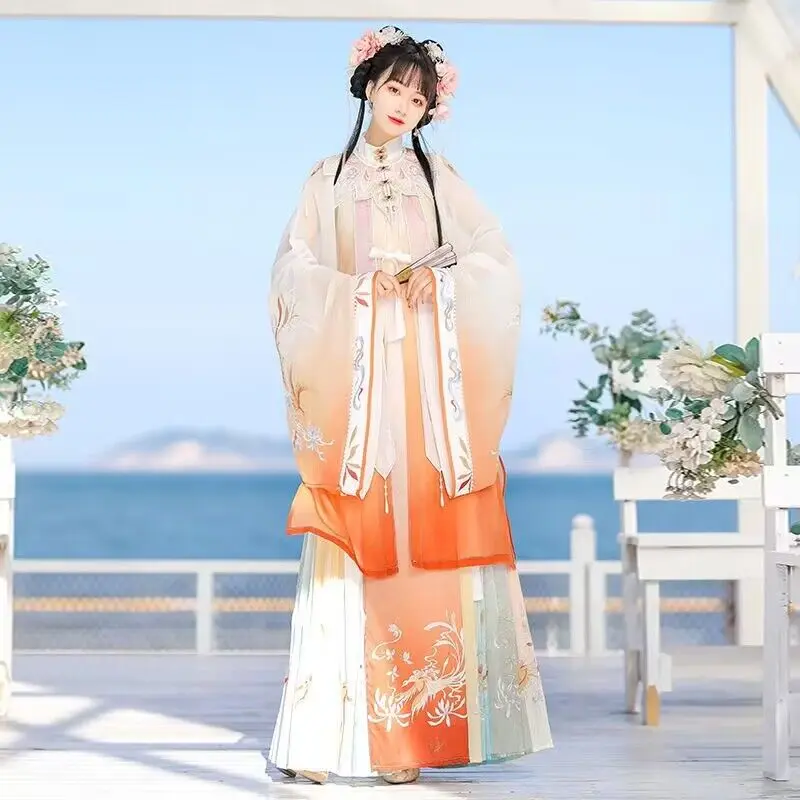 

Женское традиционное китайское платье Hanfu династии Мин, сказочный костюм для косплея на Хэллоуин, оранжевое платье, винтажный набор Hanfu для ...