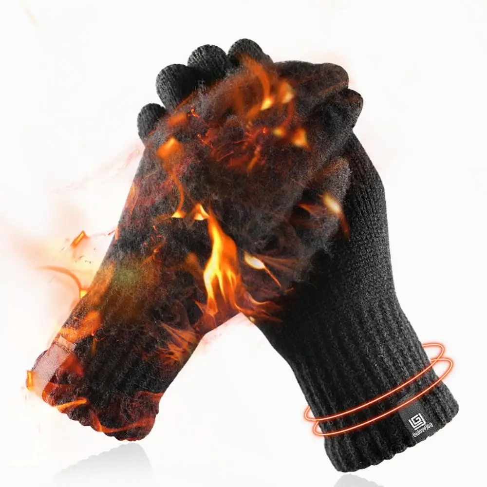 

Knitted Cycling Gloves Winter Men And Women Touch Screen Solid Color Warm Woolen Gloves Plus Velvet Riding Gloves