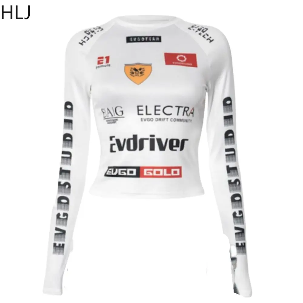 HLJ Y2K Hot Girl Модная уличная одежда для женщин с буквенным принтом и круглым вырезом