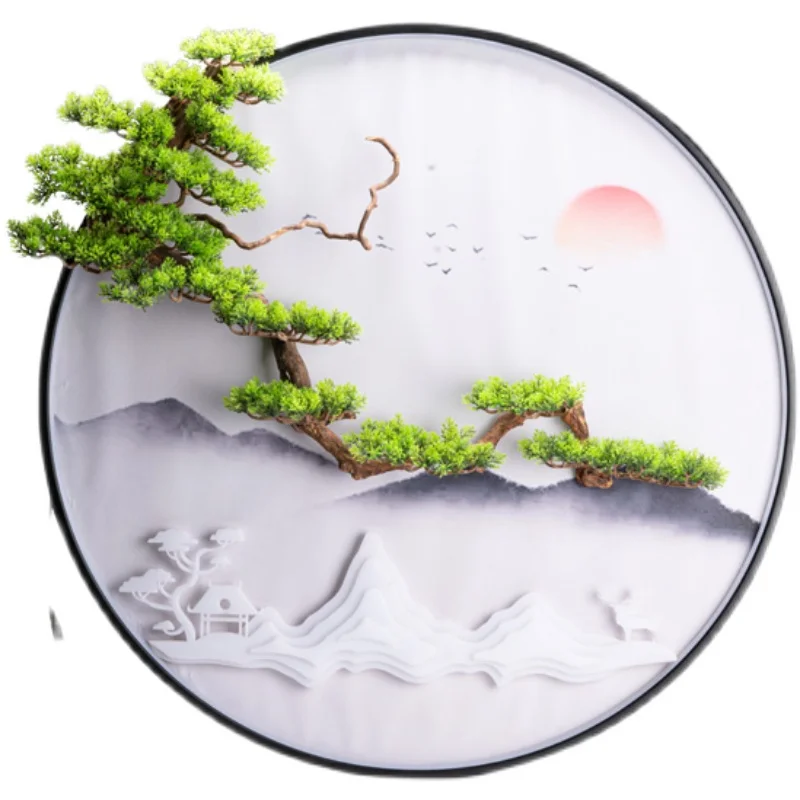 

New Chinese Sofa Background Wall Decorative Painting Living Room Dining Room Tea Room Entrance Led Luminous Iron round Wall