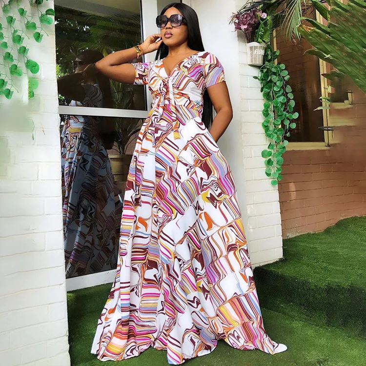 

Chocomist Dresses Vacation Wear Print V-neck Women Maxi Dress