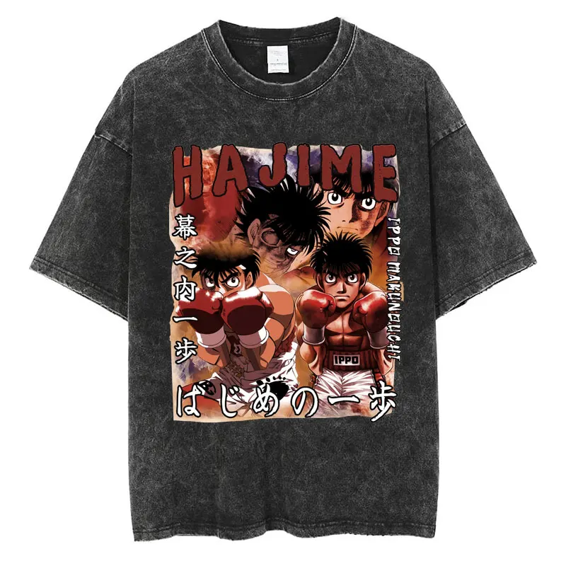 Фото Аниме Hajime No Ippo мытая винтажная футболка Kamogawa Boxing Gym Harajuku футболки Makunouchi Takamura KGB свободная хлопковая футболка №3