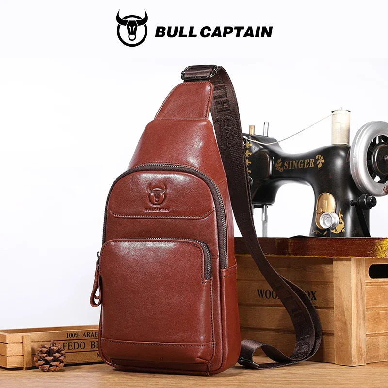 BULLCAPTAIN Мужская нагрудная сумка из натуральной кожи многофункциональная