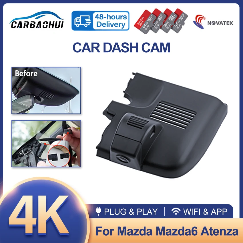 4K UHD Plug and Play 2160P Car DVR Wifi Video Recorder Dash Cam Camera HD Night Vision For Mazda Mazda6 Atenza,Wireless DashCam