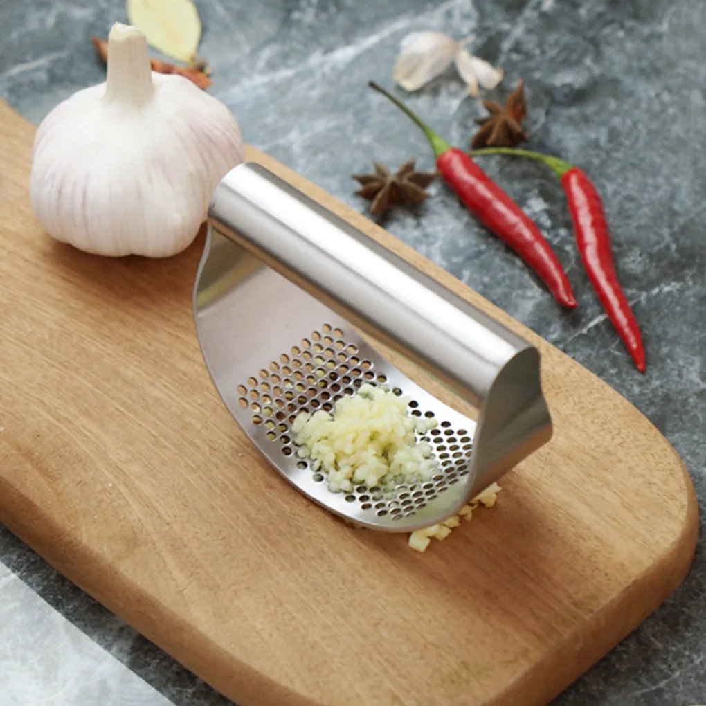 

Stainless Steel Manual Garlic Press Crusher Squeezer Curved Masher Multi-function Kitchen Gadget
