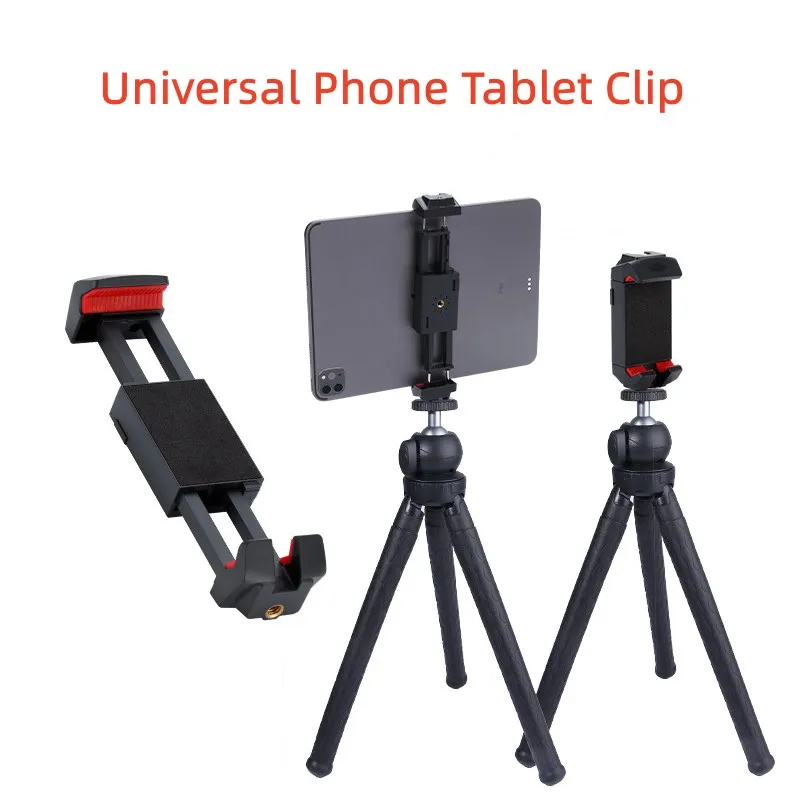 Universal Phone Tablet Clip Multifunctional Cellphone Holder Tripod With 1/4 Screw Adapter for iPad 12.9 Inch Microphone