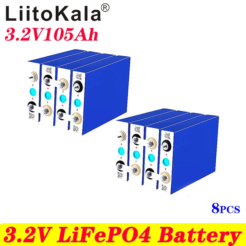 

8pcs LiitoKala 3.2V 105Ah 100Ah LiFePO4 Batteryhigh drain for diy 12V 24V Solar Inverter Electric Vehicle c oach golf cart
