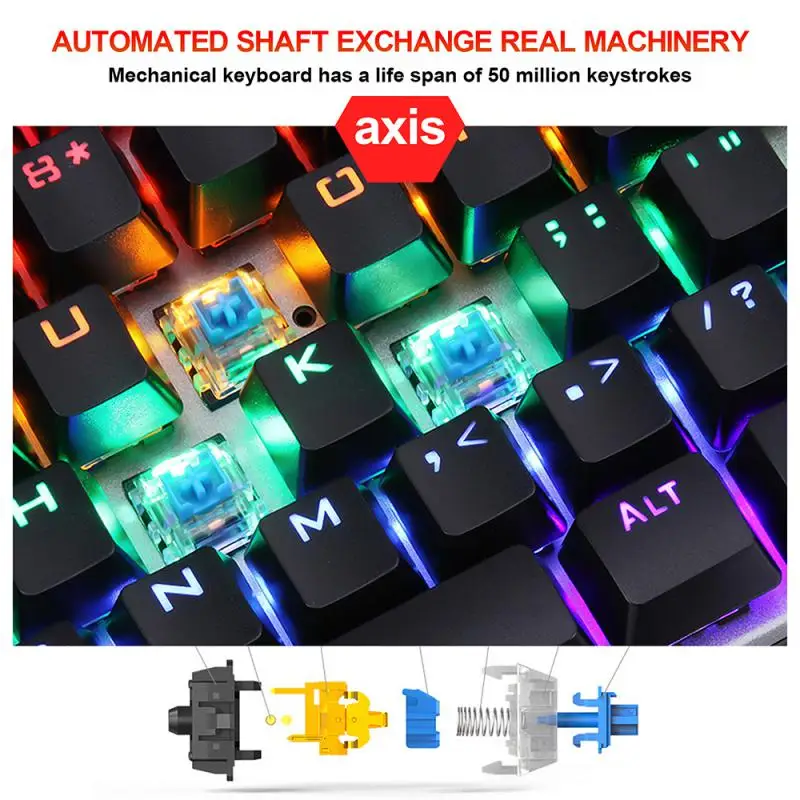 

104-key Keyboard Cool Mechanical Keyboard For Home Office Wire Keyboard Durable 20 Color Computer Peripherals L300 200ma Dazzle