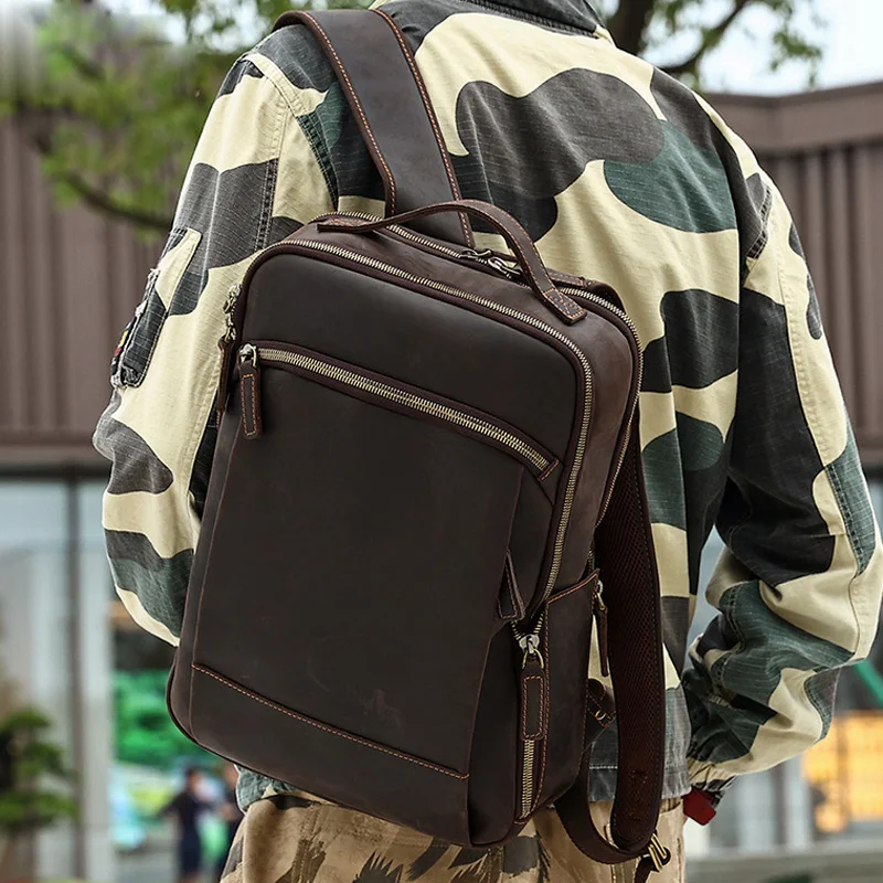 

Leather retro backpack men's style head layer cowhide business computer bag leather bag crazy horse leather travel backpack men'