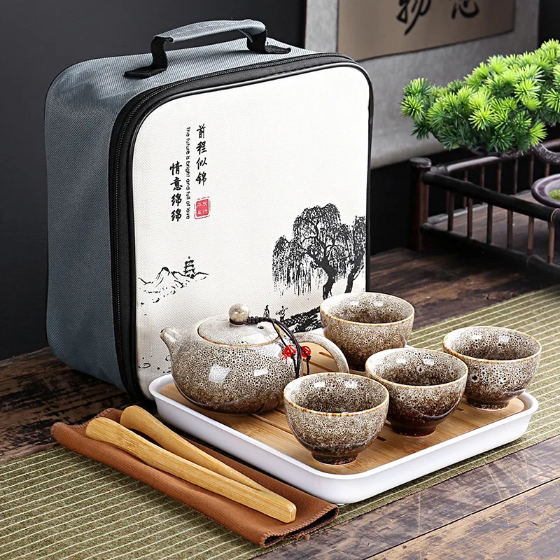 

Travel Tea Set and Case 4 Cups Chinese Kung Fu Tea Set Travel Set Ceramic Portable Teapot Teaset Porcelain Teaset Kettles