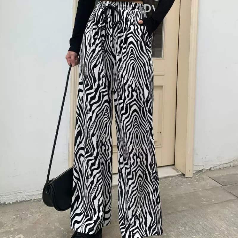 

fashionablePants Women Lace-up Adjustable Zebra Pattern Striped Fashionable Loose Leisure Stylish Straight Trousers Womens Comfo