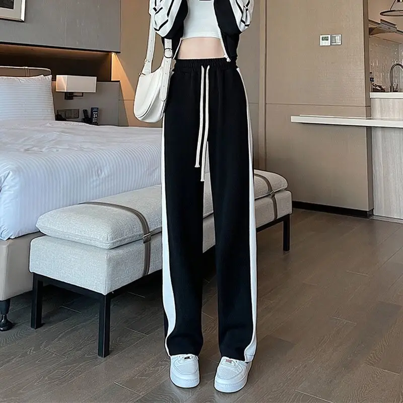 2022 Spring Summer Women's Pants Loose Straight Drawstring Pantalon High Waist Casual Female Wide Leg Trousers Sweatpants