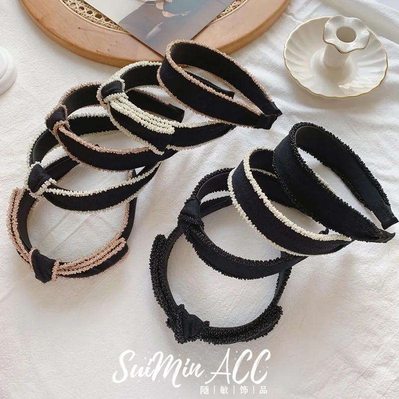 

New Fabric Pearl Bow Knot Pleated Headband Women Fashion Hair Accessories Trend Temperament Hairband Hair Hoop Girl Headwear