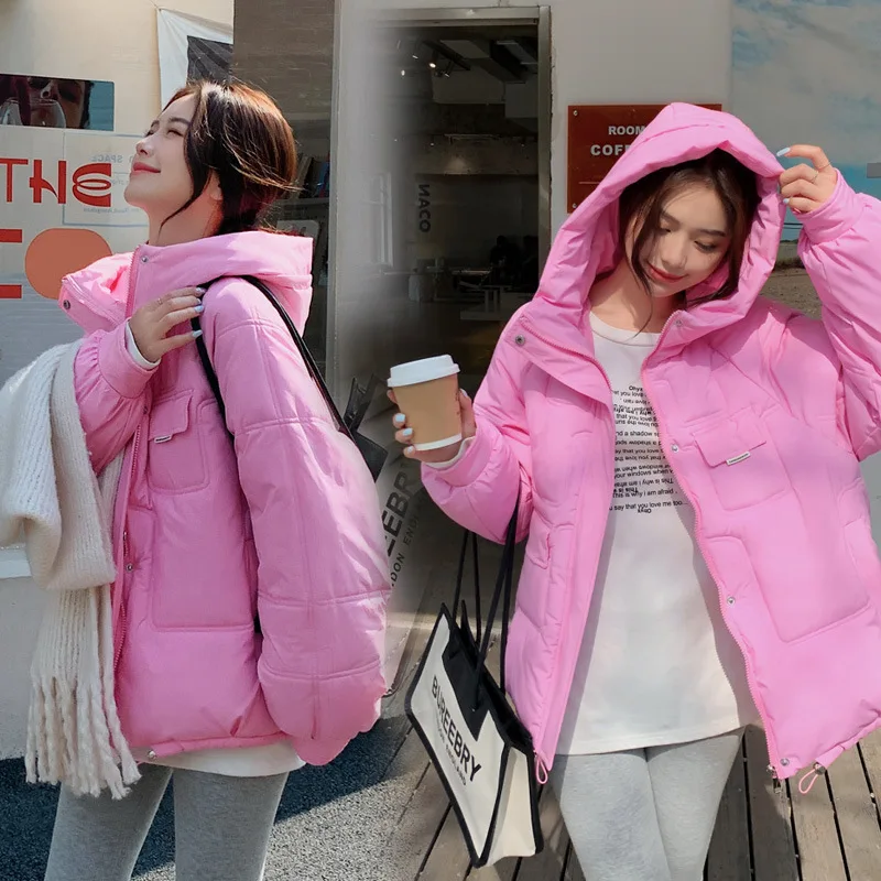 2022 Winter New Small Cotton Coat Korean Version Loose Hooded Bread Cotton Coat Fashion Warm Short Coat Women's Cotton Coat Tide