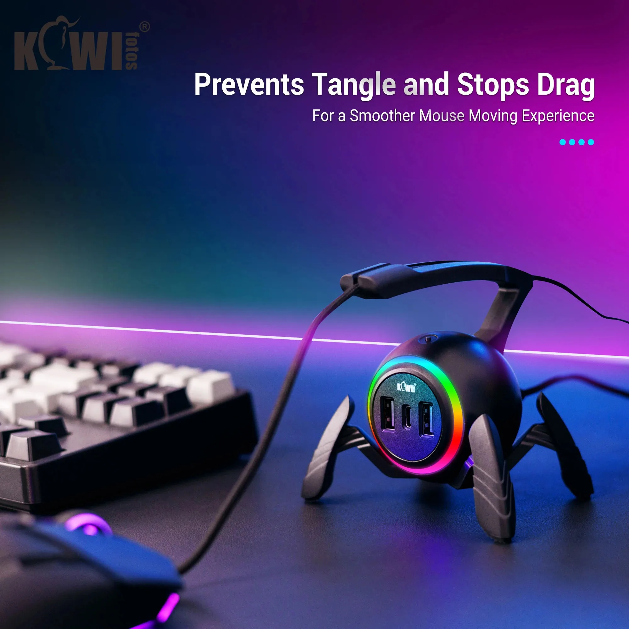 Игровая мышь Bungee, устройство для намотки кабеля, гибкий шнур, зажим для киберспорта, игровой с 2 USB-портами + 1 Type-C-порт, кабель для мыши Holdel