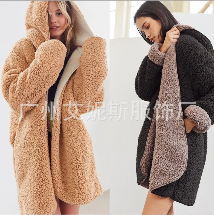 

2023 Women's Fashion Autumn and Winter New Plush Double Sided Wear Lazy Thick Coat Warm Coat