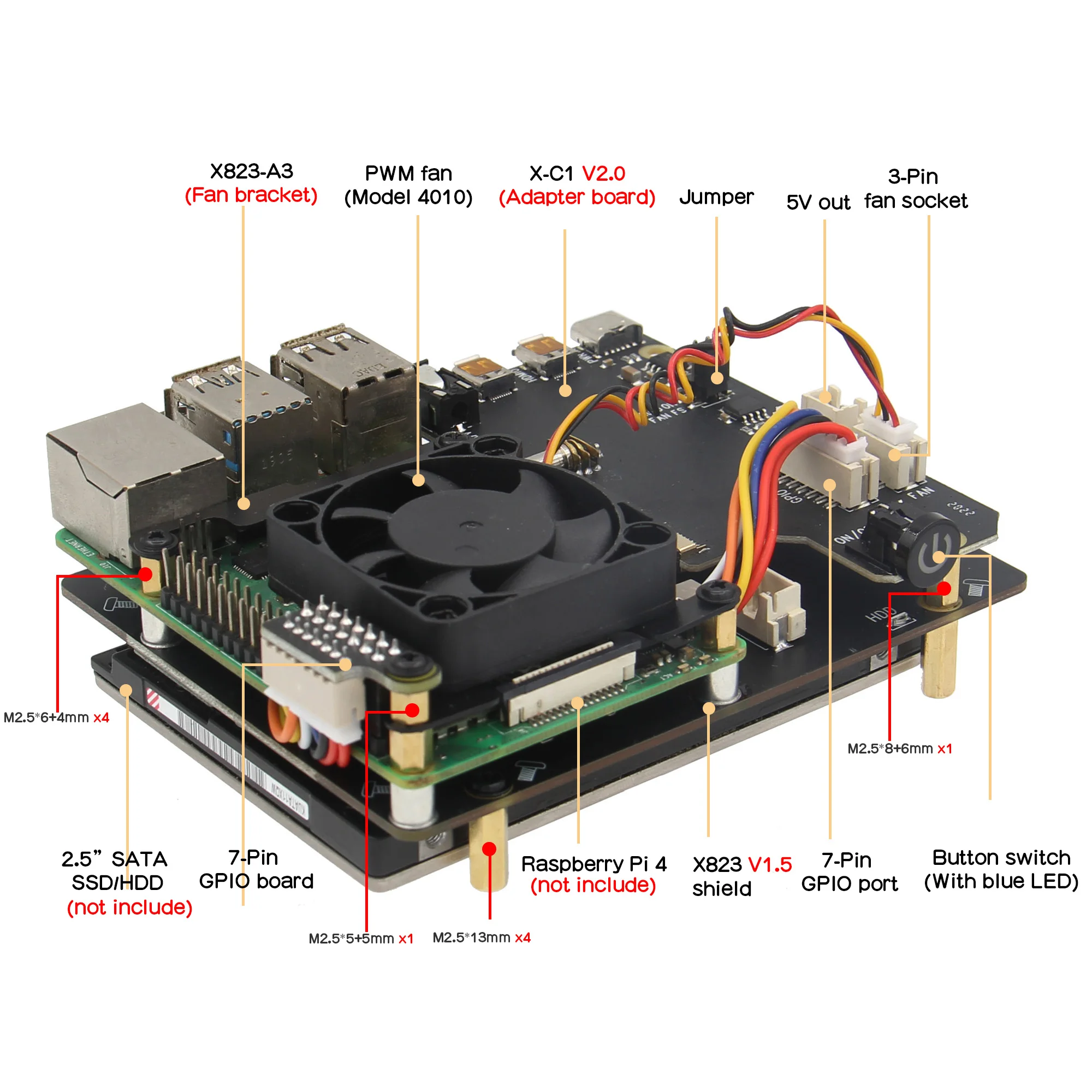 Raspberry Pi 4 Model B NASPi 2 5 дюйма SATA HDD/плата SSD/Shield & металлический чехол с функцией