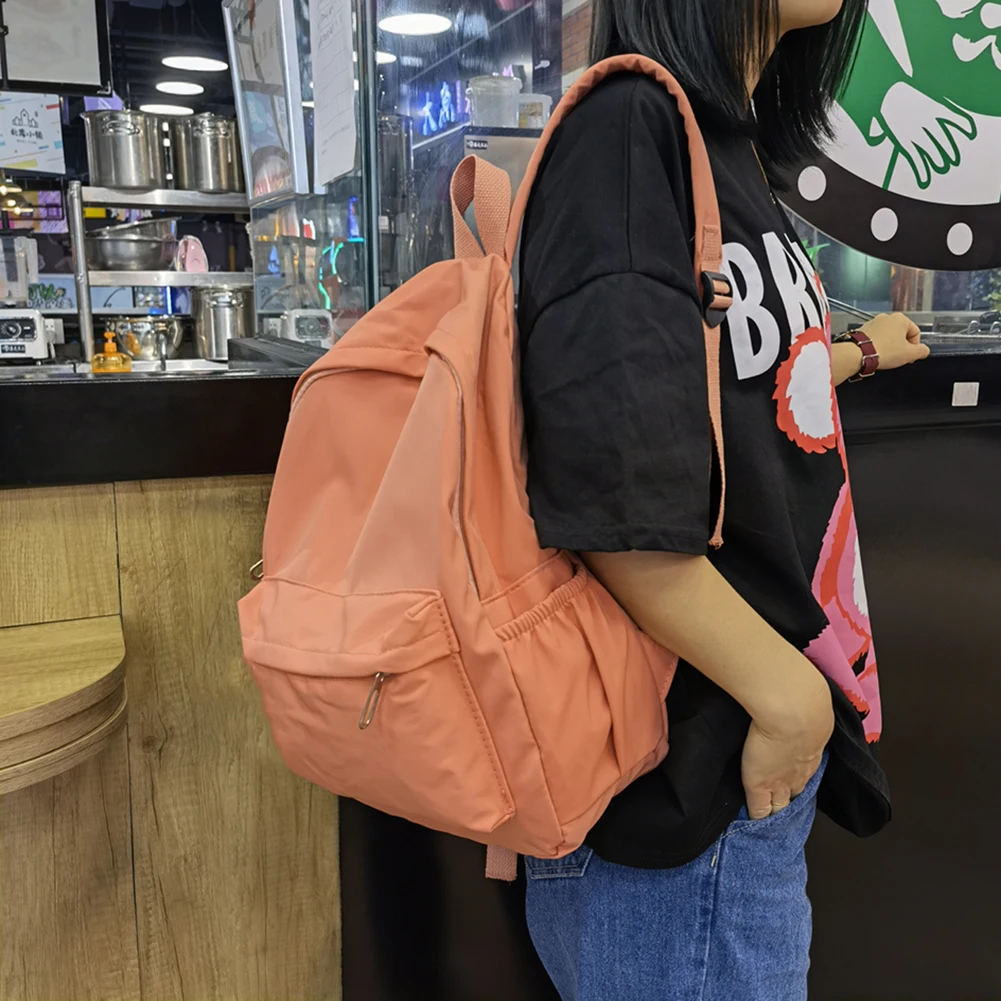 Teen School Bag Girls Backpack Solid Color Women Bookbags Student Travel Large Casual Black Cute Flowers Nylon Bagpack Luggage