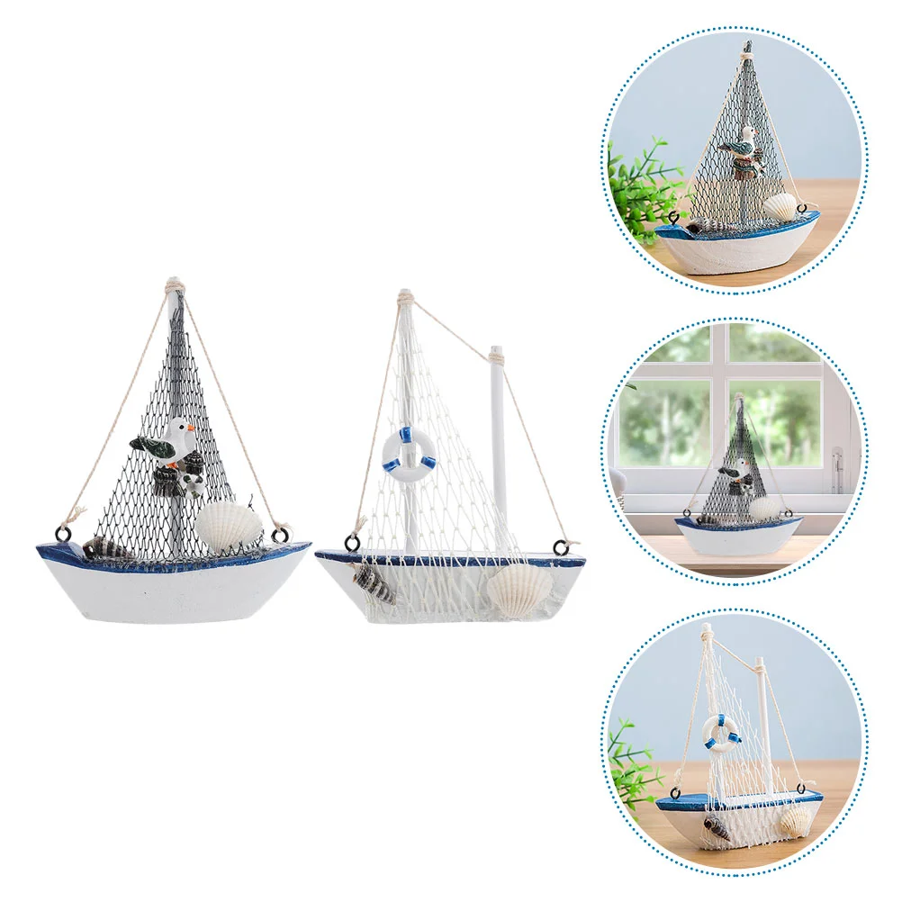 

2Pcs Creative Sailboat Model Decorative Sailing Boat Art Craft Desktop Decor
