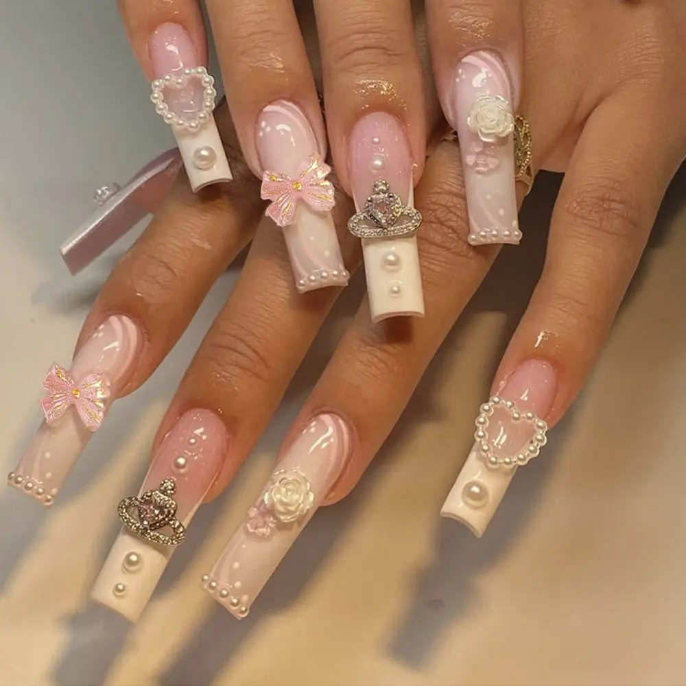 

24pcs False Nails Long Water Pipe Square Head Fake Nails Full Cover Nail Tips Press On Nails