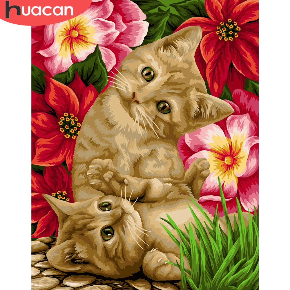 

HUACAN DIY Frame Cat Painting By Numbers Kit Animals Calligraphy Painting Wall Art Flower Art Picture Acrylic Paint For Home