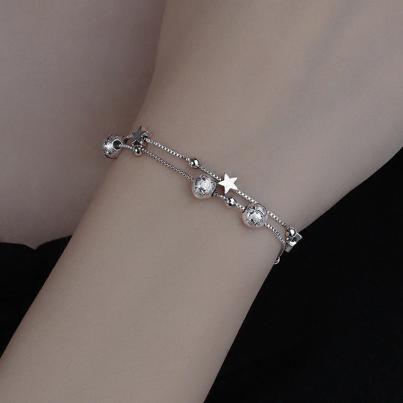 

Friendship Gift Handmade Dainty Bracelet Star Lucky Beads Lace Chain Adjustable Chain Tiny Charm Dainty Handmade Bracelet,Women