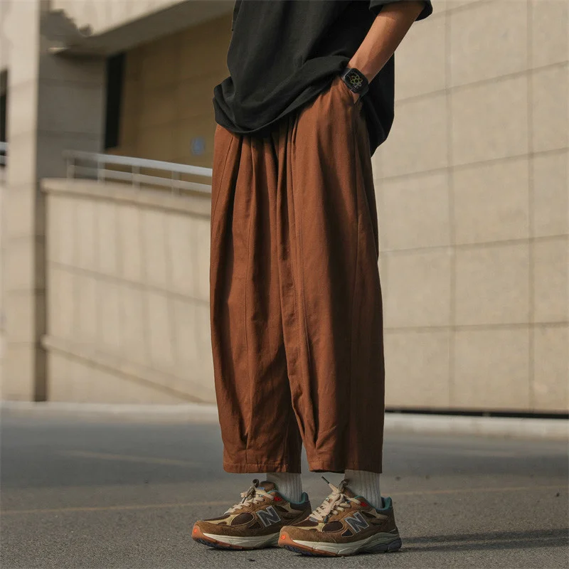 

High quality Brown men's summer thin American Harlan baggy knickerbockers ins fashionable casual lovers' versatile 9-point pants