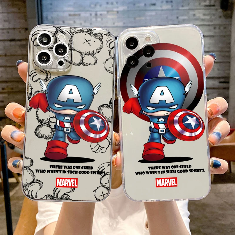 

Phone Case 11 Marvel Avengers Transparent For iPhone 13 12 11 Pro Max 7 8 Plus XR XR XS Max 6 6s SE Cover Luxury Liquid Silicon