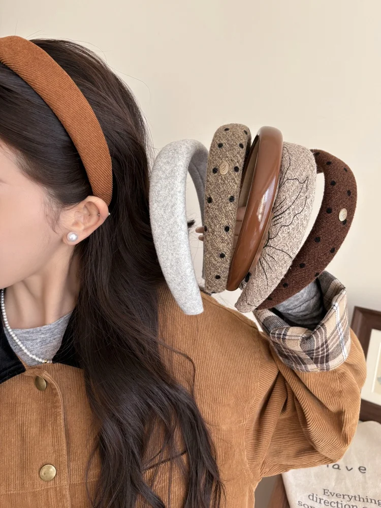 Осенне-зимняя женская повязка для волос кофейного цвета новинка 2024 с высоким