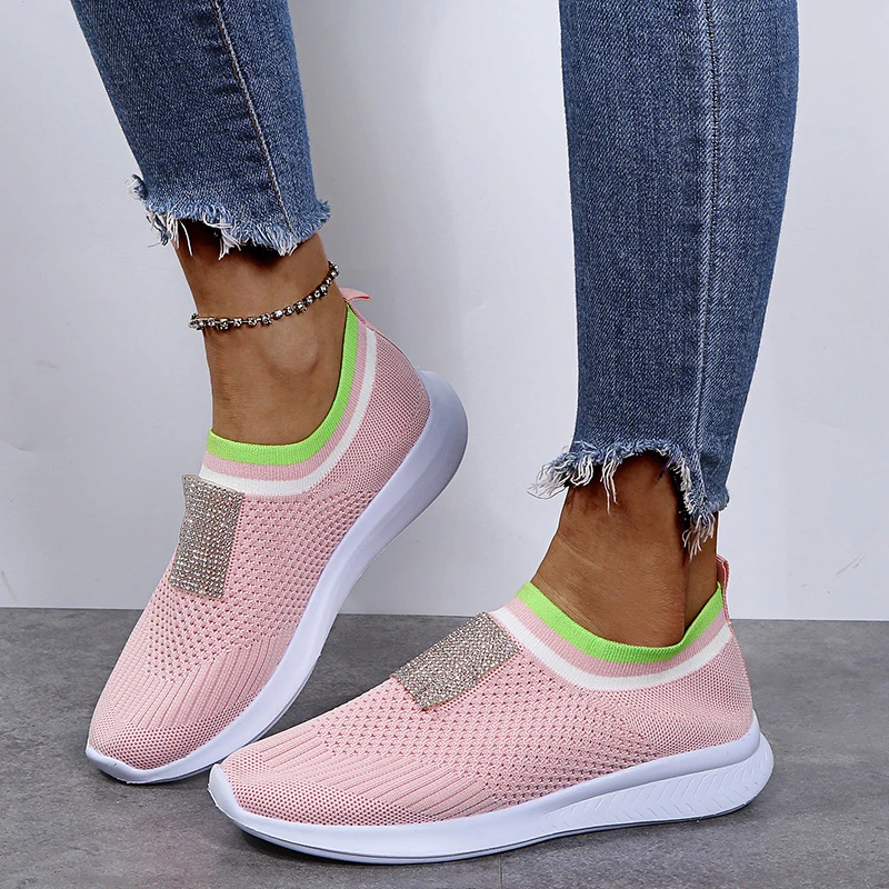 

Women Casual Platform Shoes Fashion Breathable Walking Mesh Flat Shoes Sneakers Women 2022 Rhinestones Large Size 35~43