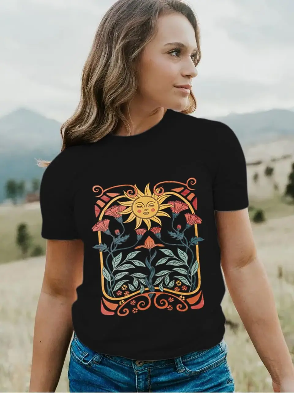 Женская винтажная футболка с полевым цветком забавные солнечные мистические