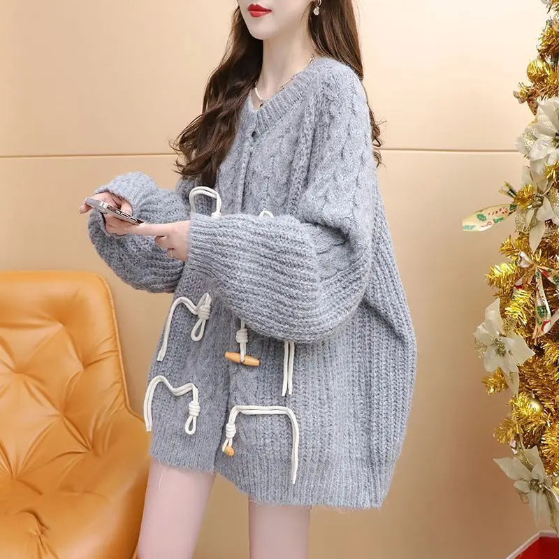 # 4036 бежевый серый вязаный кардиган женское пальто с рукавами летучая мышь