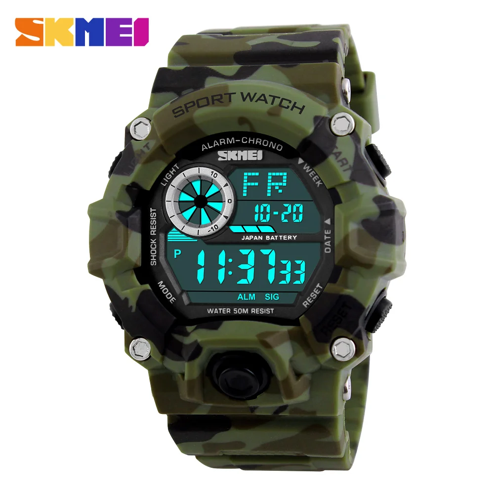 

S SHOCK Men Sports Watches SKMEI Luxury Brand Camouflage Military Watches Digital LED Waterproof Wristwatches Relogio Masculino