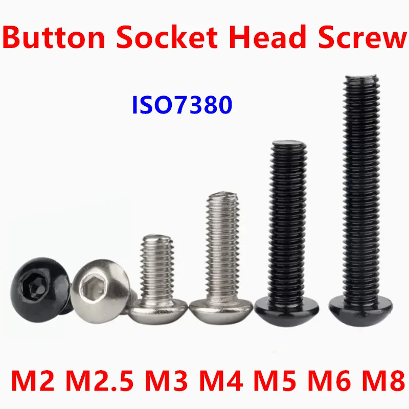 

5-50 шт. ISO7380 M2 M2.5 M3 M4 M5 M6 M8 304 A2 круглая нержавеющая сталь или черная 10,9 класса Шестигранная головка болт с шестигранным углублением