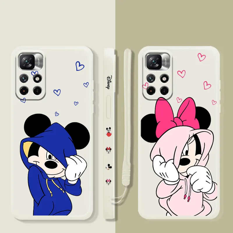 

Mickey Minnie Cool Love Square Liquid Candy Case Phone Case For Xiaomi Redmi Note 11 11T 9 9S 8 10 Pro 9t 9A 9C 10C K40 Cover