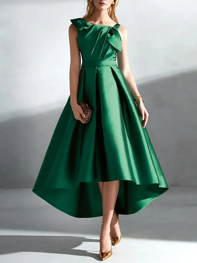 

A-Line Short Evening Dresses Elegant Dress Prom Tea Length Sleeveless Strapless Satin with Sash for Women