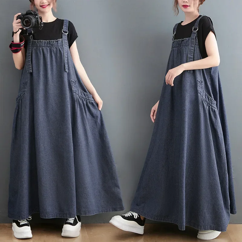 

Women's Denim Dress Y2k Blue Womens Jean Dresses 2023 Autumn Casual Loose Overalls Without T Shirt Female Clothing