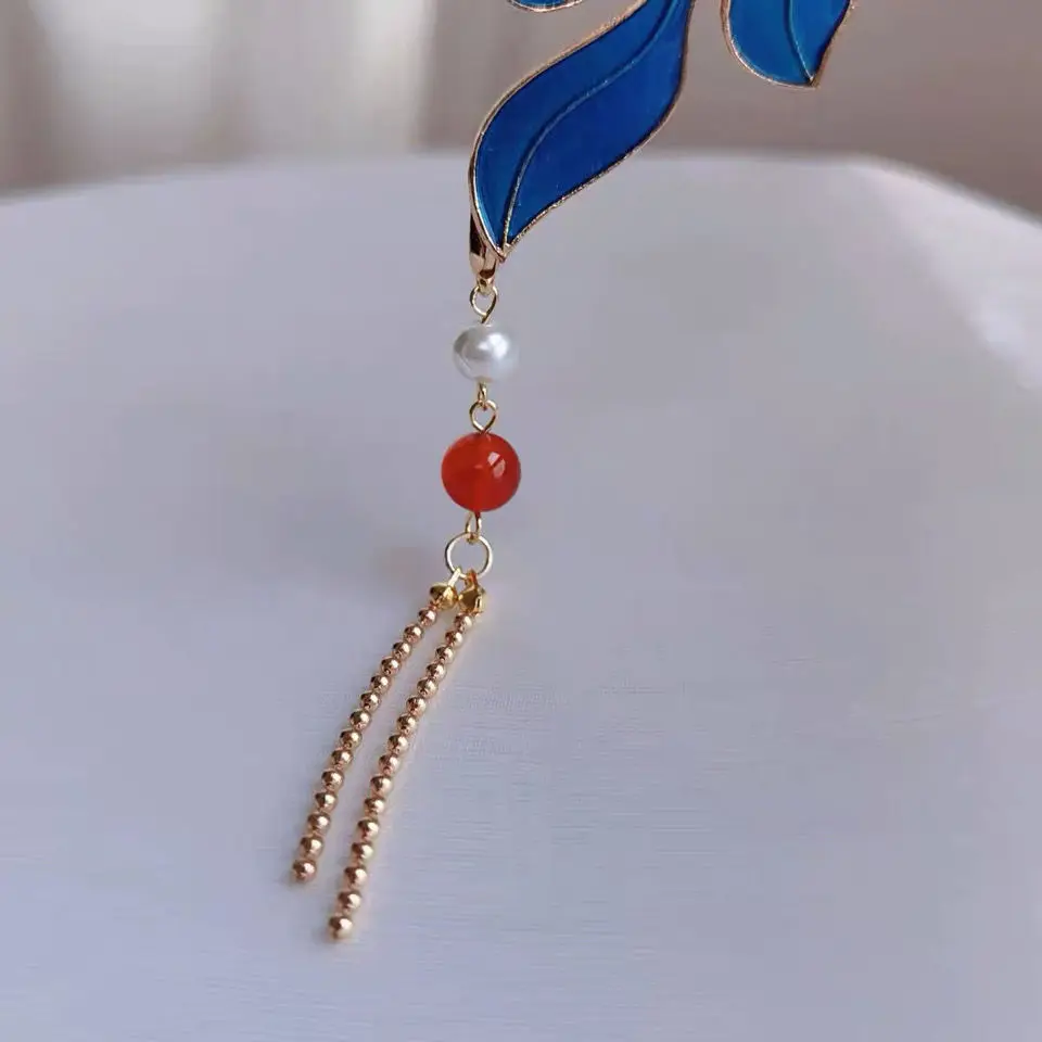 

Серьги в китайском стиле «Орхидея», аксессуары для волос в старинном стиле ханьфу, серьги с жемчугом перегородчатого типа и кисточками, аксессуары для волос в стиле Ципао