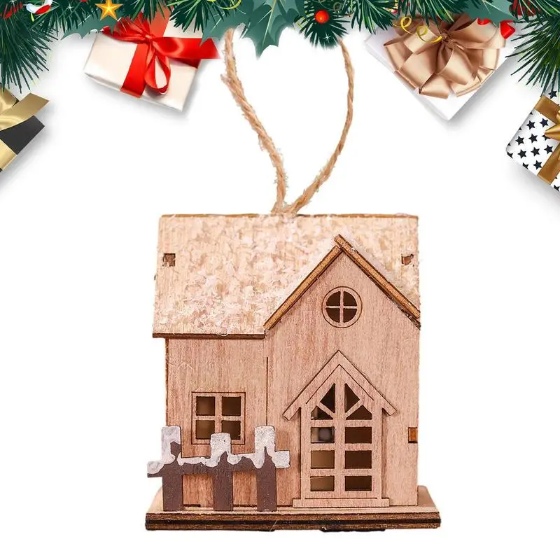 Wooden Christmas Doll House Luminous Small Wooden House Ornaments Aesthetic Sculpture Room Décor Modern Home Decor Christmas