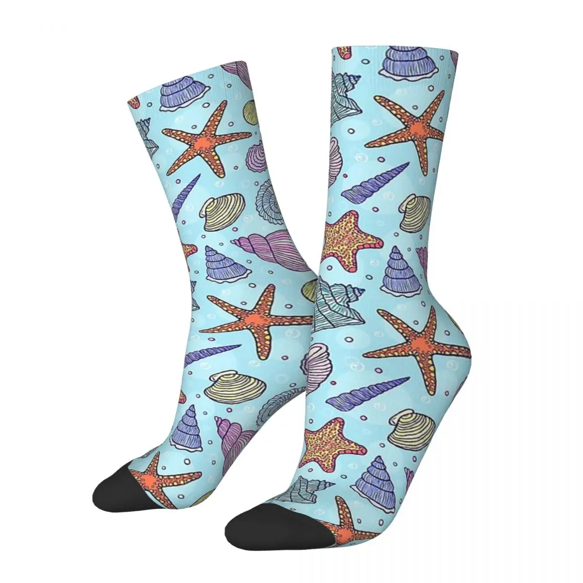 Funny Crazy Sock for Men Ocean Bathmat Hip Hop Vintage Ocean Pattern Happy Pattern Printed Boys Crew Sock Novelty Gift