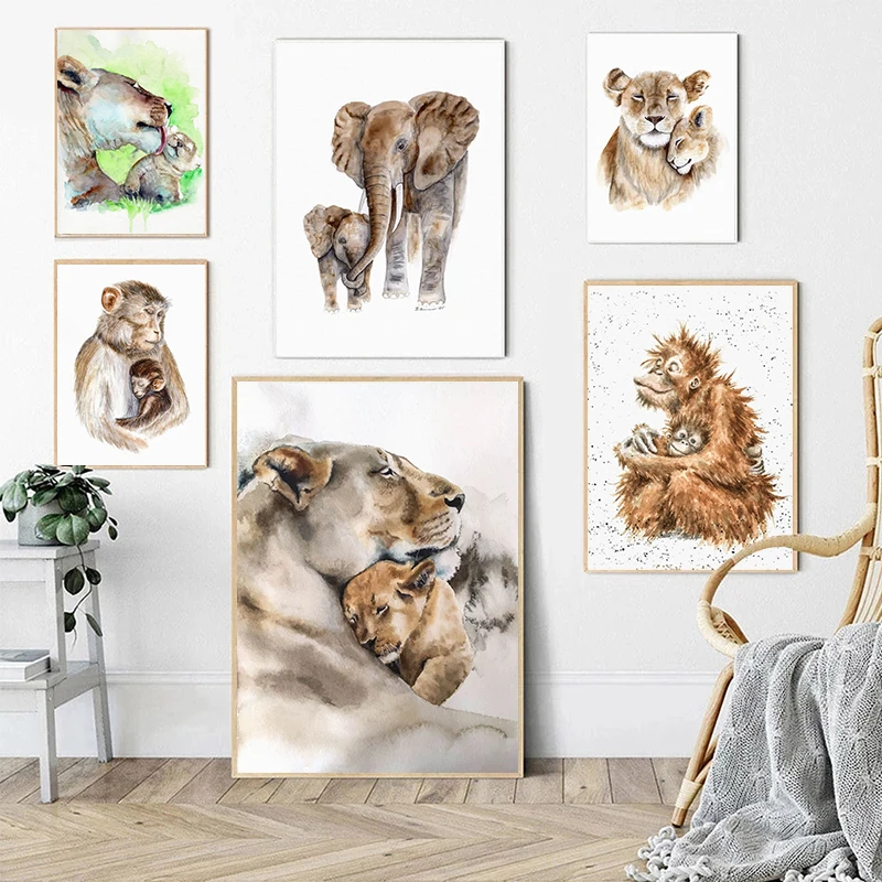 

Watercolor Lion Giraffe Poster Cartoon Modern Animal Wall Art Picture Canvas Print for Living Room Home Decor Painting Cuadros